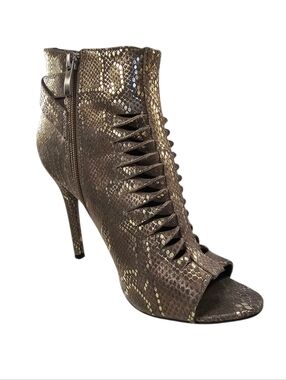 Trouve Taupe Metallic Snake-Print Peep Toe  Ankle Bootie Womens Size 9.5M
